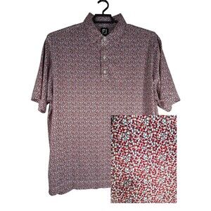FootJoy FJ Mens XL Golf Polo Shirt Red Confetti Terrazzo Print Short Sleeve